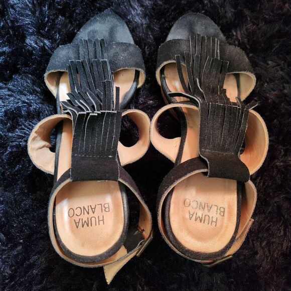 EU 38 Elegant Black Suede Block Heel Sandals - Picture 7 of 10